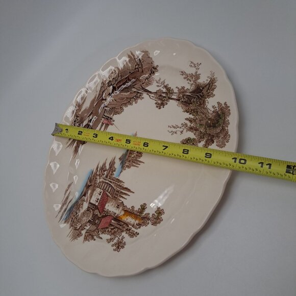 Vintage Johnson Brothers The Old Mill Oval Serving Platter  Brown & Blue - Picture 6 of 9